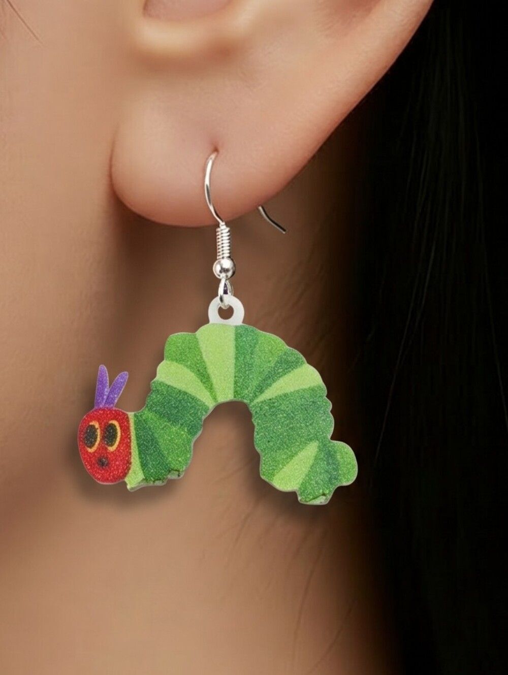 Colorful Hungry Caterpillar & Butterfly Earrings Kids Book Librarian Teacher